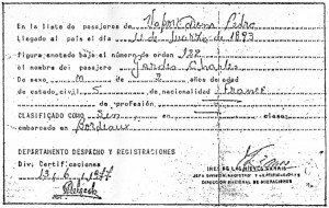 Certificat arrivee a buenos aires Carlos Gardel 1893